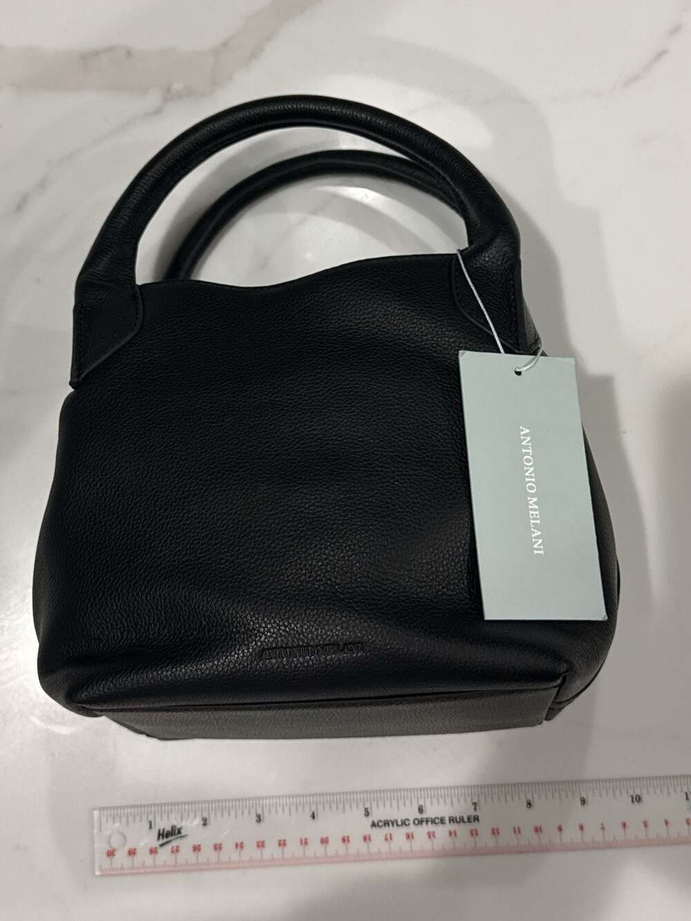 Antonio Melani Mya Box Bag Black Leather Top Handle Handbag